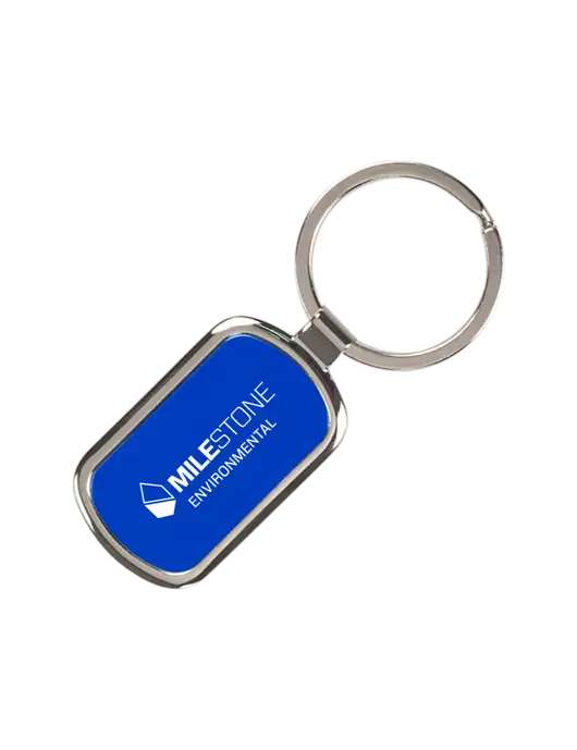 Sapphire Laserable Rectangle Keychain w/Milestone Environmental Logo