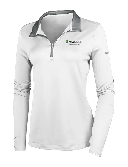NIKE White/Dark Grey Womens Dry-Fit Stretch 1/2 Zip Cover-Up w/Milestone Environmental Logo
