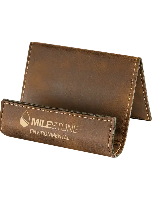 Rustic Leatherette Card & Phone Holder w/Milestone Environmental Logo