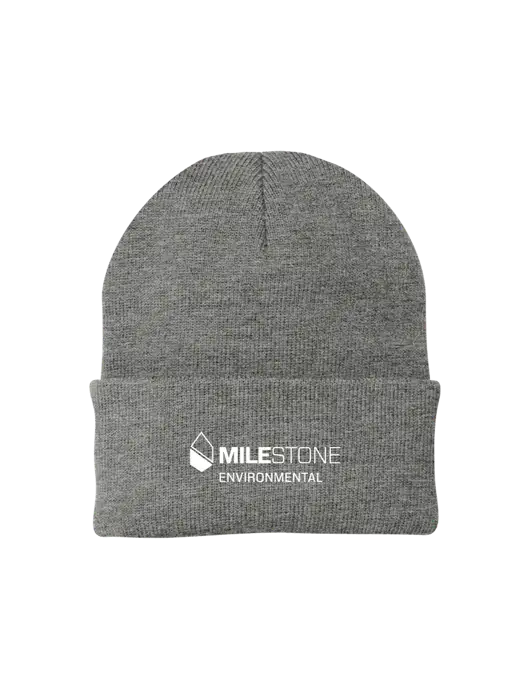 Medium Grey Heather Knit Cap w/Milestone Environmental Logo