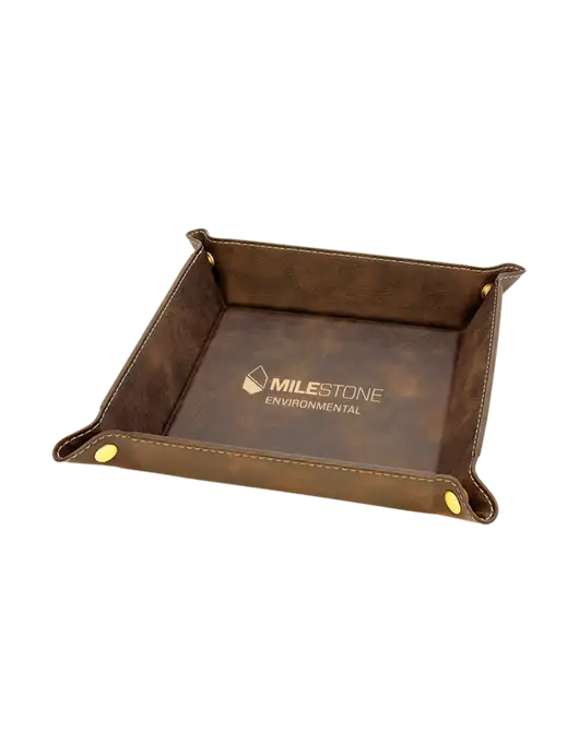 Rustic Leatherette Valet Tray, 6 x 6 w/Milestone Environmental Logo