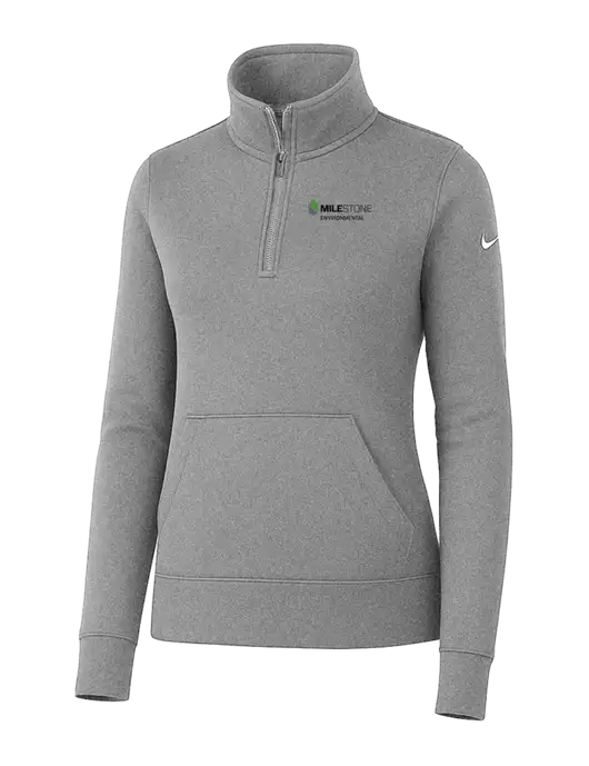 Nike Womens Light Grey Heather Club Fleece Sleeve Swoosh 1/2-Zip w/Milestone Environmental Logo