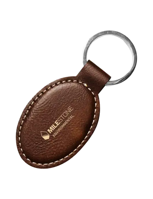 Rustic Leatherette Oval Keychain w/Milestone Environmental Logo