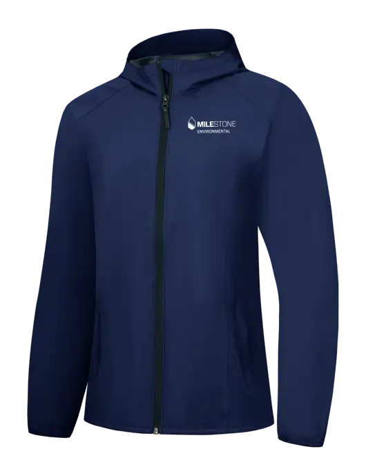 Womens Navy Essential Rain Jacket w/Milestone Environmental Logo