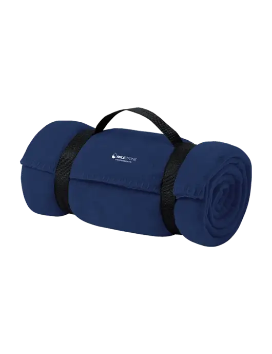 Casual Navy Fleece Blanket With Strap  w/Milestone Environmental Logo