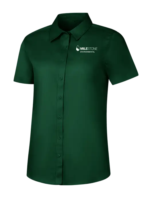 Womens Dark Green Short Sleeve Superpro React Twill Shirt w/Milestone Environmental Logo