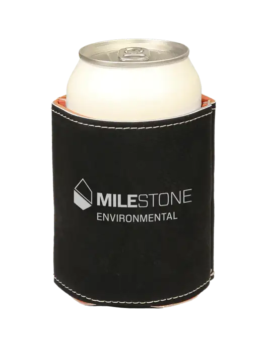Black Leatherette Beverage Holder w/Milestone Environmental Logo