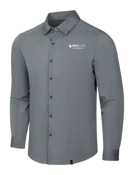 OGIO Medium Grey Heather Commuter Woven Shirt w/Milestone Environmental Logo