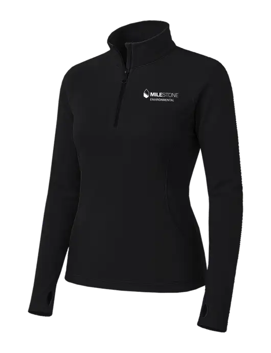 Womens Black Sport Wick Stretch 1/4 Zip Pullover w/Milestone Environmental Logo