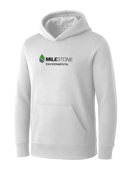 Womens White Core Fleece Pullover Hooded Sweatshirt w/Milestone Environmental Logo