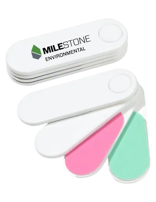 White Folding Nail Files & Buffer w/Milestone Environmental Logo