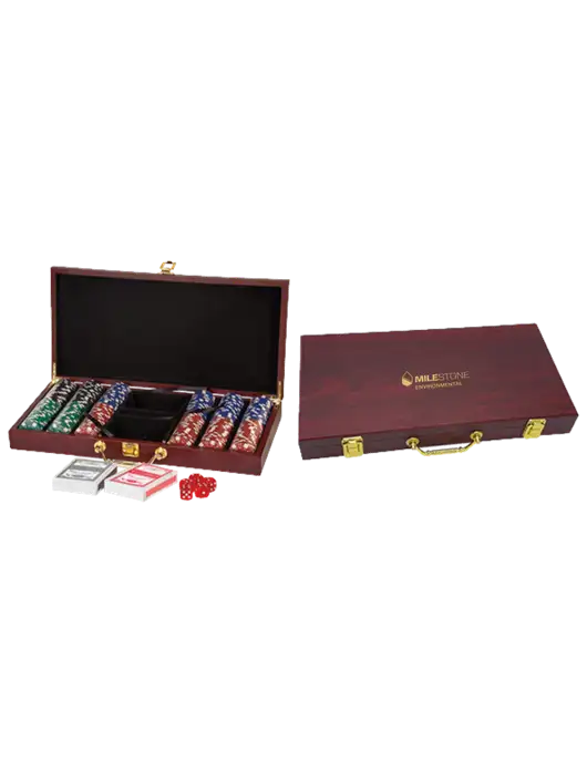 Rosewood Poker Set, 300 Chips w/Milestone Environmental Logo
