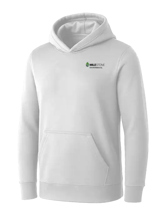 Womens White Core Fleece Pullover Hooded Sweatshirt w/Milestone Environmental Logo