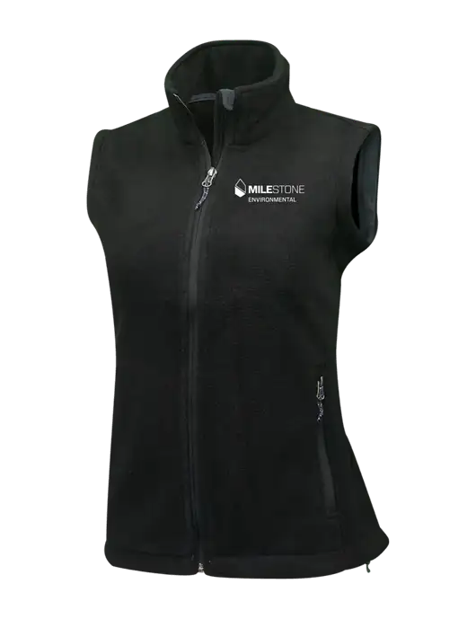 Womens Black Fleece Vest w/Milestone Environmental Logo