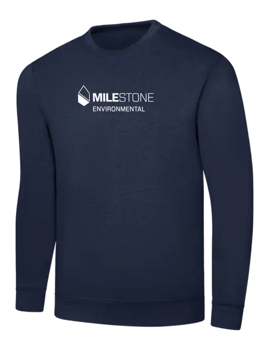 Navy 7.8 oz Ring Spun Crew Sweatshirt w/Milestone Environmental Logo