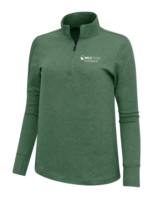 Adidas Dark Green Heather Womens 3 Stripes Quarter Zip Sweater w/Milestone Environmental Logo