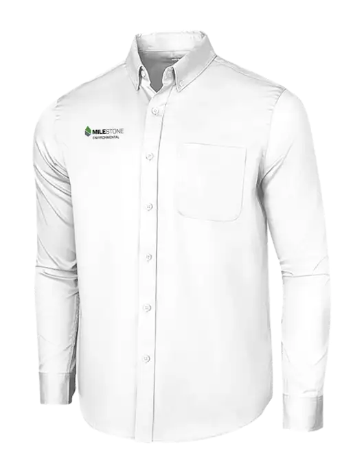 Long Sleeve White Superpro React Twill Shirt w/Milestone Environmental Logo