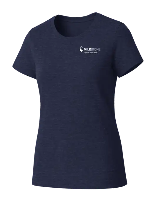 Womens Seriously Soft Heathered Navy T-Shirt w/Milestone Environmental Logo