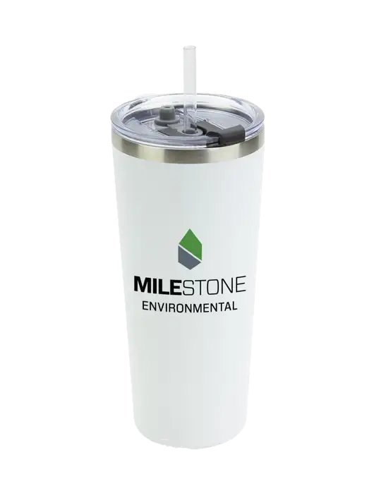 Brighton White 20 oz Insulated Tumbler & Straw w/Milestone Environmental Logo