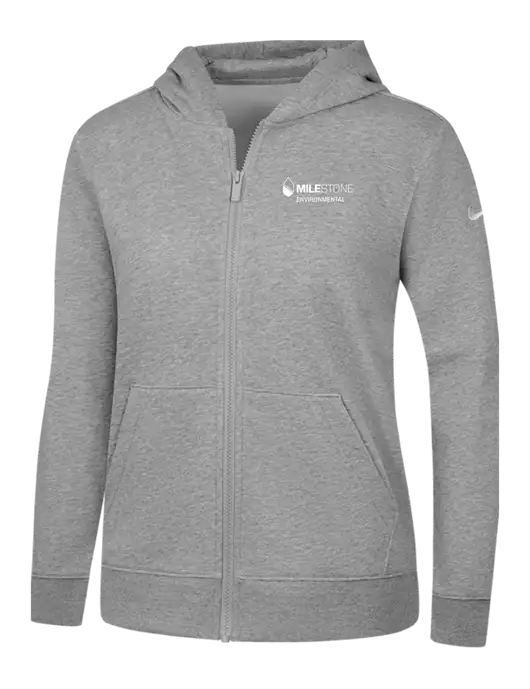 Nike Womens Club Fleece Sleeve Swoosh Full-Zip Dark Grey Heather Hoodie w/Milestone Environmental Logo