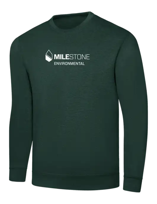 Dark Green 7.8 oz Ring Spun Crew Sweatshirt w/Milestone Environmental Logo