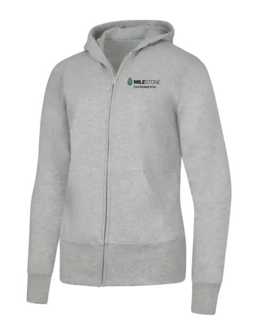 Grey Heather Womens Core Fleece Full-Zip Hooded Sweatshirt w/Milestone Environmental Logo