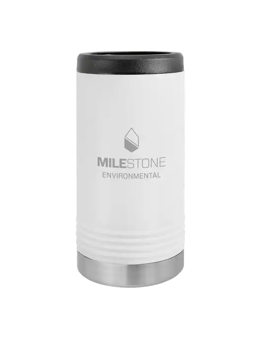 Polar Camel Powder Coated White Vacuum Insulated Slim Beverage Holder w/Milestone Environmental Logo