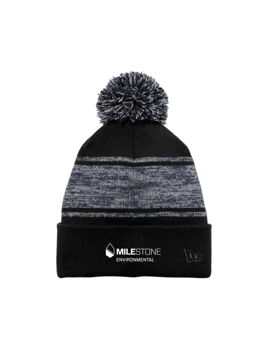 New Era Black/Navy Knit Chilled Pom Beanie w/Milestone Environmental Logo