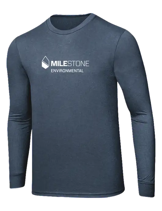 Simply Soft Long Sleeve Navy Frost 4.5 oz, Poly/Combed Ring Spun Cotton T-Shirt w/Milestone Environmental Logo