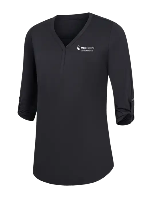 Womens Black City Stretch 3/4-Sleeve Tunic w/Milestone Environmental Logo