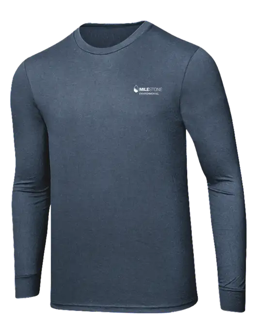 Simply Soft Long Sleeve Navy Frost 4.5 oz, Poly/Combed Ring Spun Cotton T-Shirt w/Milestone Environmental Logo