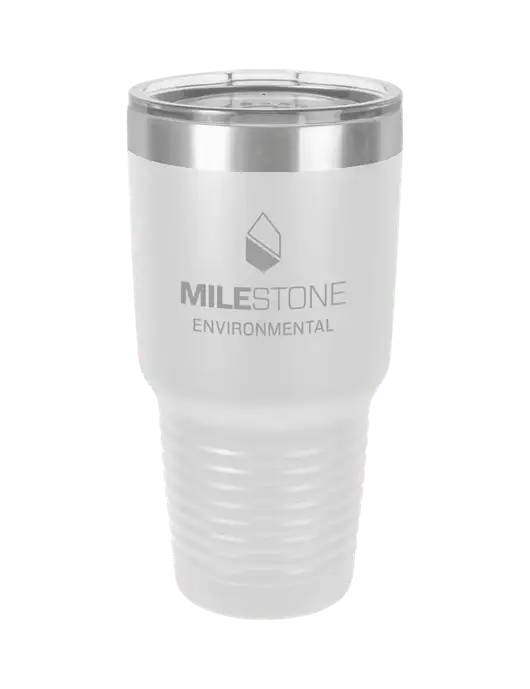 Polar Camel 30 oz Powder Coated White Vacuum Insulated Tumbler  w/Milestone Environmental Logo
