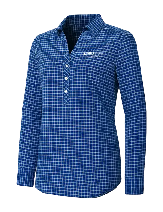 Womens Navy/White City Stretch Shirt w/Milestone Environmental Logo