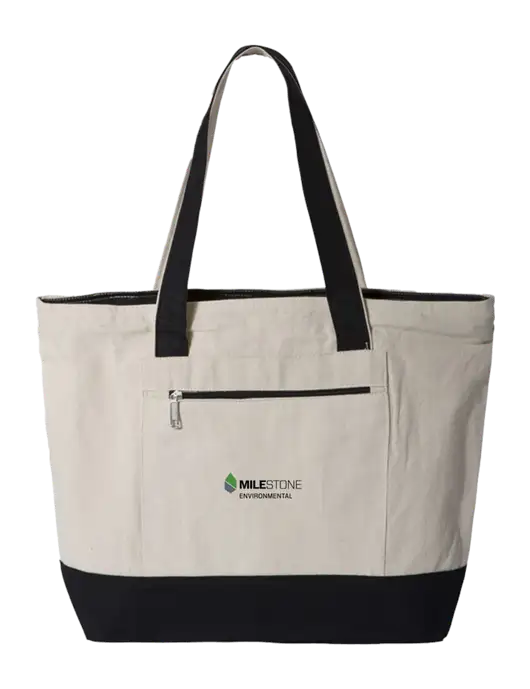 Natural/Black Zippered Tote  w/Milestone Environmental Logo