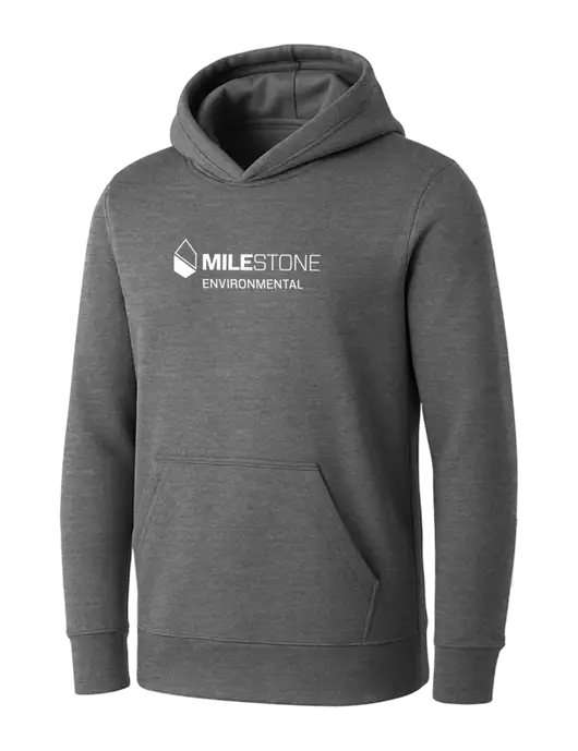 Womens Medium Grey Heather Core Fleece Pullover Hooded Sweatshirt w/Milestone Environmental Logo