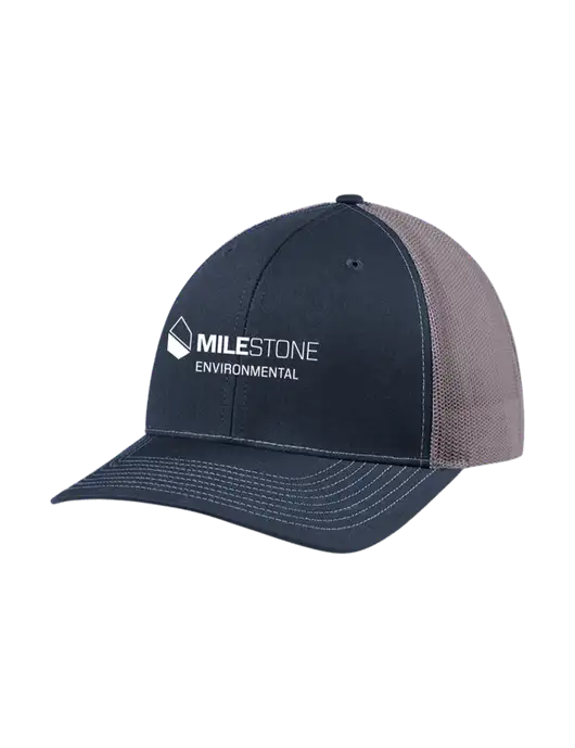 Richardson Adjustable Snapback Original 112 Trucker Cap Navy w/Charcoal Mesh w/Milestone Environmental Logo