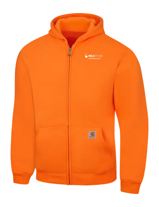 Carhartt Neon Orange Midweight Hooded Zip-Front Sweatshirt w/Milestone Environmental Logo
