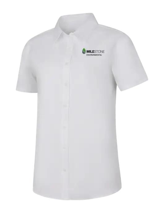 Womens White Short Sleeve Superpro React Twill Shirt w/Milestone Environmental Logo