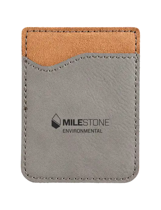 Grey Laserable Leatherette Phone Wallet w/Milestone Environmental Logo