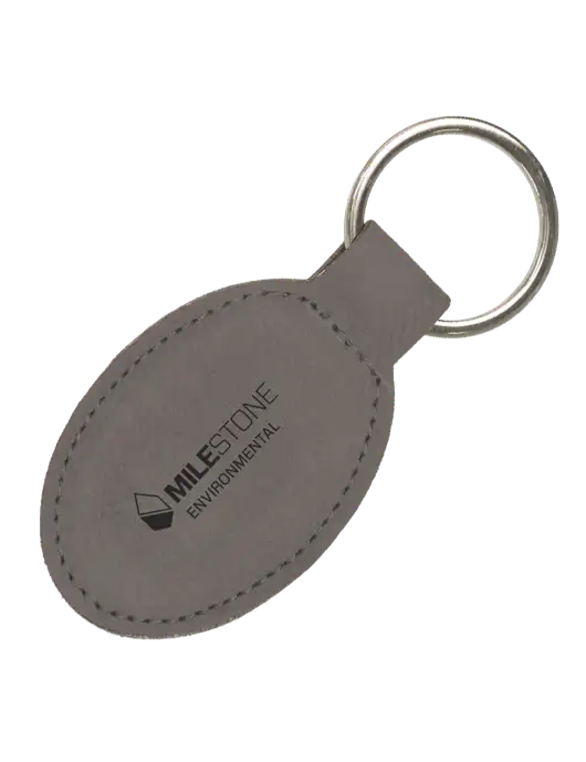 Grey Leatherette Oval Keychain w/Milestone Environmental Logo
