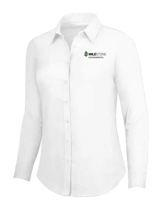 White Womens SuperPro Oxford Shirt w/Milestone Environmental Logo