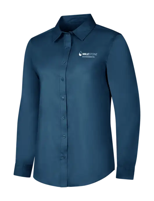 Light Navy Womens Long Sleeve Superpro React Twill Shirt w/Milestone Environmental Logo