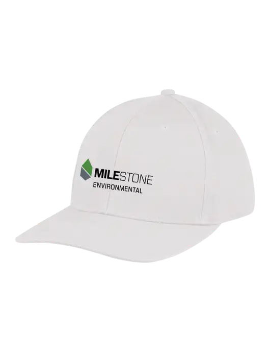 Premium Modern Structured Twill White Snapback Cap w/Milestone Environmental Logo