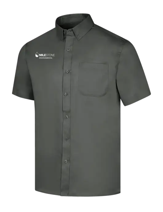 Short Sleeve Dark Grey Superpro React Twill Shirt w/Milestone Environmental Logo