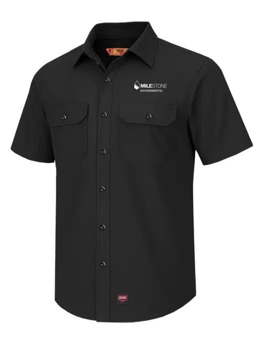 Red Kap Black Short Sleeve Solid Ripstop Shirt w/Milestone Environmental Logo