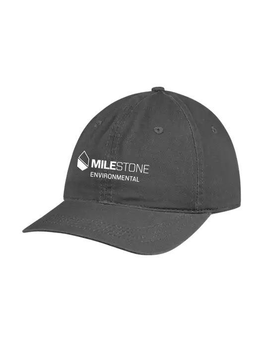 Garment Washed Unstructured Twill Charcoal Cap w/Milestone Environmental Logo