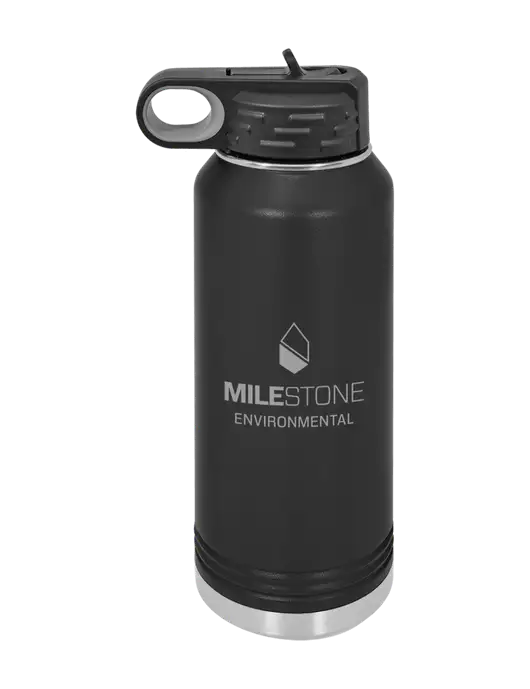 Polar Camel 32 oz Powder Coated Black Vacuum Insulated Water Bottle w/Milestone Environmental Logo