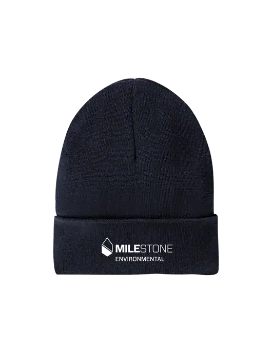 Recycled True Navy Beanie w/Milestone Environmental Logo