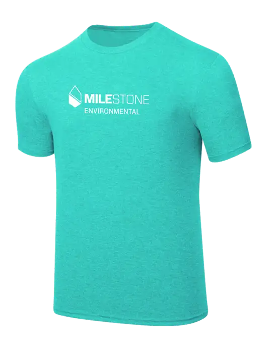 Simply Soft Light Teal Heathered 4.5oz  Poly/Combed Ring Spun Cotton T-Shirt w/Milestone Environmental Logo