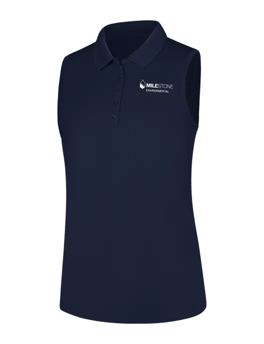 Womens Navy Dry Zone UV Micro-Mesh Sleeveless Polo w/Milestone Environmental Logo